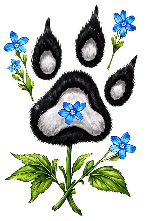 Paw Print with forget me nots tattoo design idea