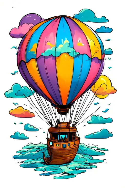 hot air balloon anchored to the ground tattoo design idea
