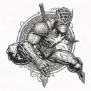 A Marvel superhero surrounded by good luck symbols, representing your passion for Marvel films and superstitions tattoo design idea