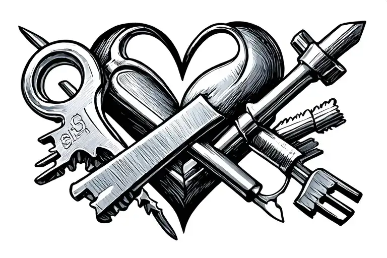Heart formed by tools (English key and crossed screwdriver forming a heart). That is fine lines tattoo design idea