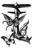 plane and butterfly and anchor tattoo design idea