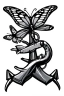 plane and butterfly and anchor tattoo design idea