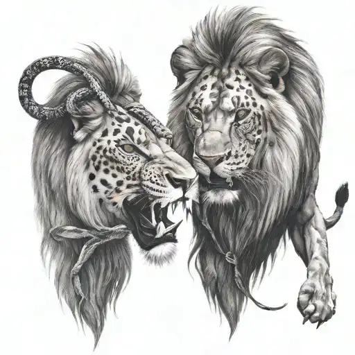 Lion fighting with snake tattoo design idea