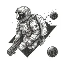 A futuristic space-themed gaming tattoo featuring a marine engineer exploring unknown galaxies tattoo design idea