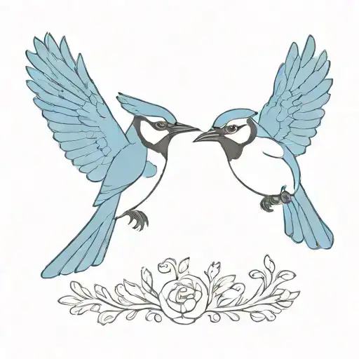 two blue jay birds flying together tattoo design idea