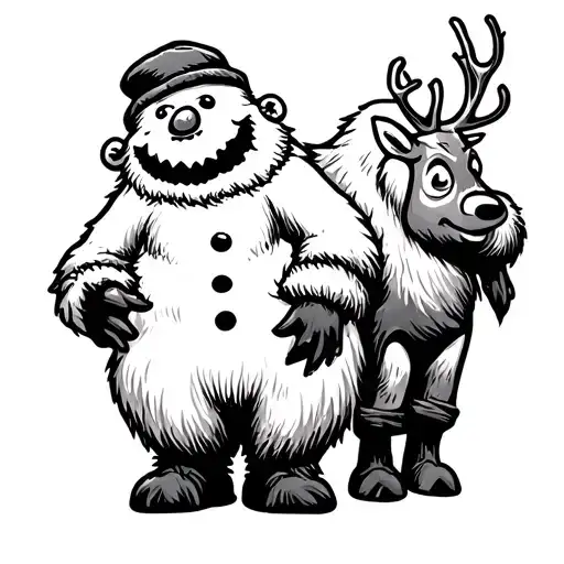 Rudolph the Red-Nosed Reindeer: Hermey the Elf: Yukon Cornelius: The Abominable Snow Monster Frosty the Snowman tattoo design idea
