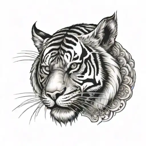 thai style tiger on shoulder tattoo design idea