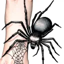 Big spider on the forearm with webbing going to the elbow tattoo design idea