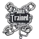 words "Slut Trained" with a chain intertwined in the letters with both ends of the chain locked by a pad lock. tattoo design idea