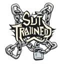 words "Slut Trained" with a chain intertwined in the letters with both ends of the chain locked by a pad lock. tattoo design idea