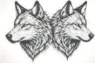 looking at each other a two splited wolfs heads one of them angry tattoo design idea