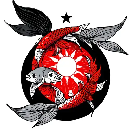 Filipino sun and star with koi's infront of a red tattoo design idea