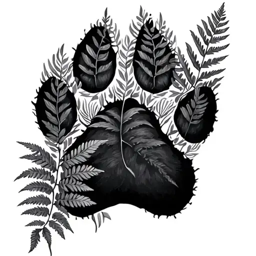 fern plant inside of dog paw print tattoo design idea