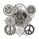 A whimsical hippy-inspired design featuring Adalynn, Ethan, and Owen's names intertwined with flowers and peace symbols tattoo design idea