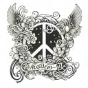 A whimsical hippy-inspired design featuring Adalynn, Ethan, and Owen's names intertwined with flowers and peace symbols tattoo design idea