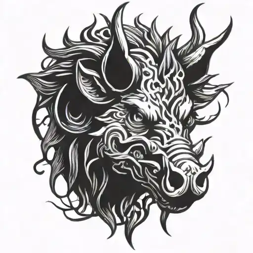 demon boar head tattoo design idea