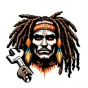 "Indigenous Plumbing " dreadlock painted face Native American plumber holding a wrench tattoo design idea