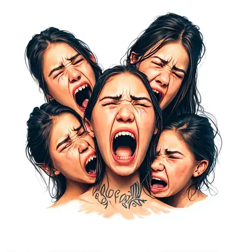 girl with multiple emotions representing mental health struggles screaming and crying  tattoo design idea