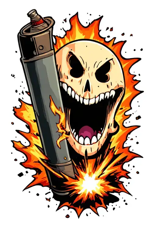 cartoon dynamite with a cartoon face exploding tattoo design idea