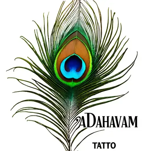 "Madhavam" Peacock feather with font tattoo tattoo design idea