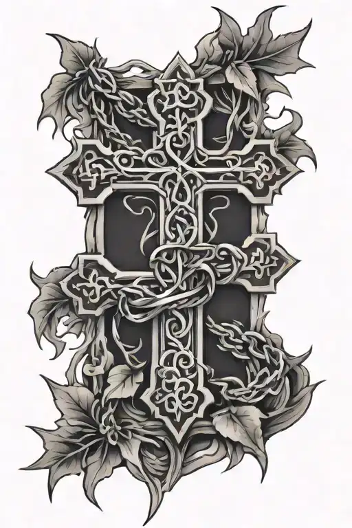cross with crown of thorns around it tattoo design idea