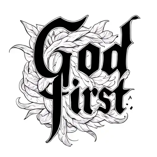 god first in cursive with a cross intertwined spine thin writing tattoo design idea
