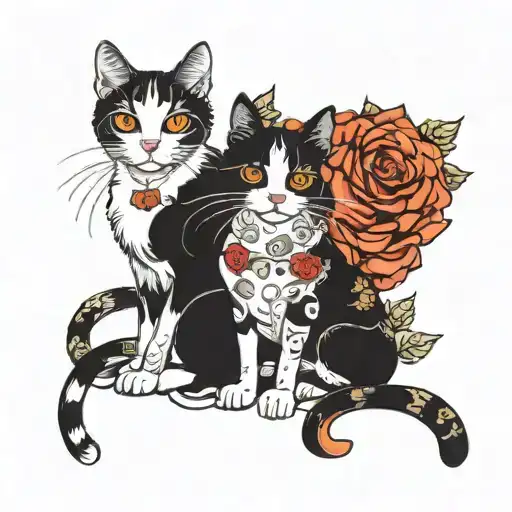 black and white cat and a calico cat with tattoos and piercings  tattoo design idea