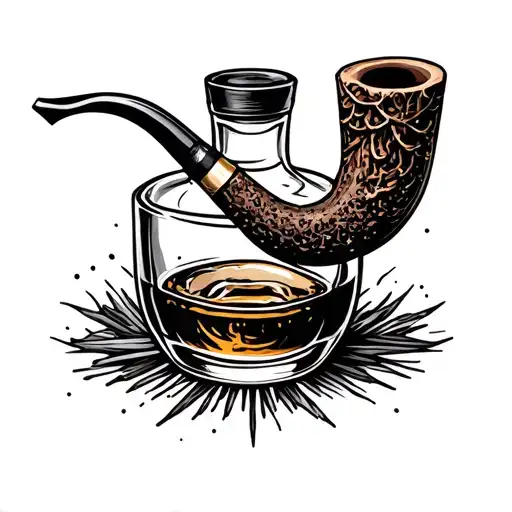 Whiskey and Tobacco pipe chimney poping tattoo design idea