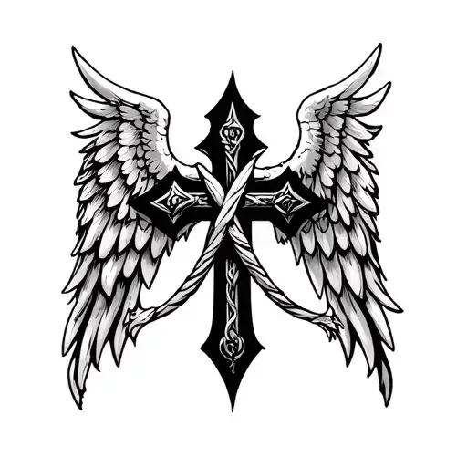 Anglo-Saxon wings wrapped around a cross tattoo design idea