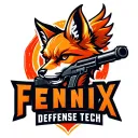 "Fenix Defense Tech" Military Style Fox Head with Phoenix Body with guns and strength logo tattoo design idea
