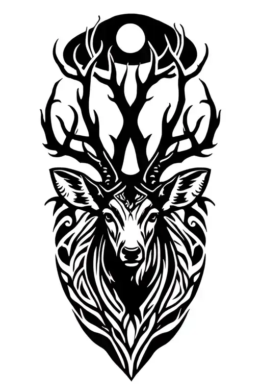 Stag head in tree growing tattoo design idea