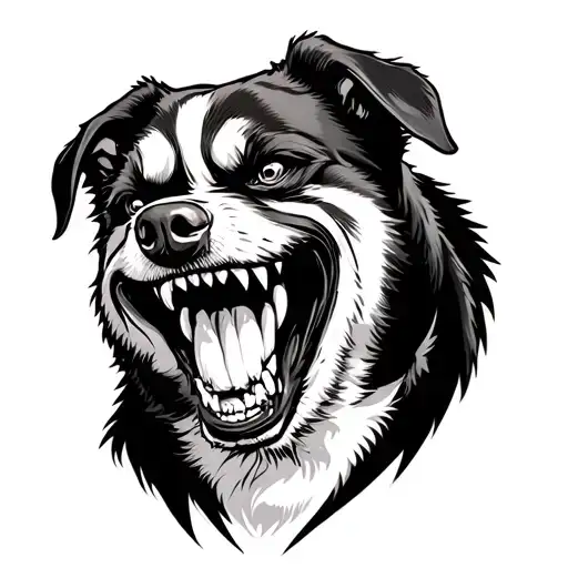 an angry dog ​​with a grin and crooked teeth tattoo design idea