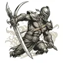 black warrior wielding a sword tattoo design idea