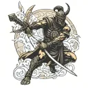 black warrior wielding a sword tattoo design idea