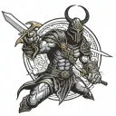 black warrior wielding a sword tattoo design idea