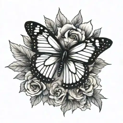 evergreen tree monarch butterfly tattoo design idea