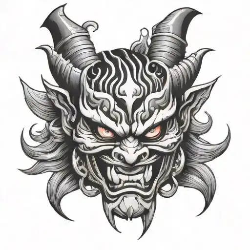 oni mask adorned tattoo design idea