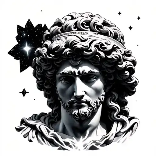 Greek and statue mythology galaxy stars tattoo design idea