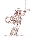 western cowgirl stamp tattoo design idea