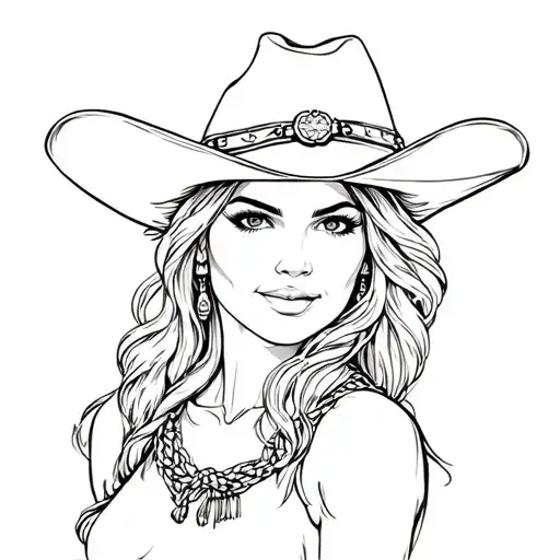 western cowgirl stamp tattoo design idea