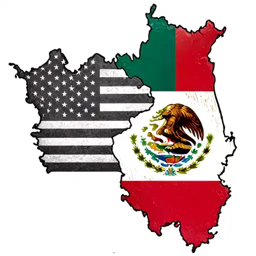 US, Poland, and Mexico flags blended into each other tattoo design idea