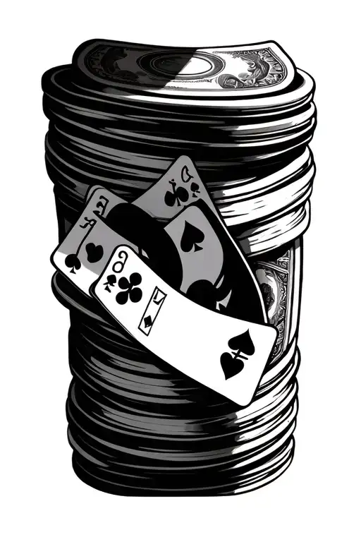 money and cards being shuffled tattoo design idea