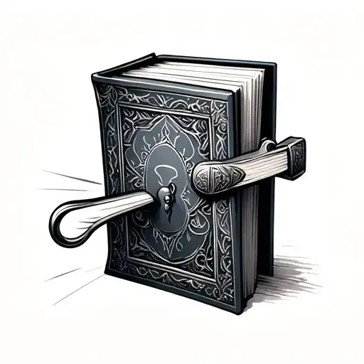 book, door lock tattoo design idea
