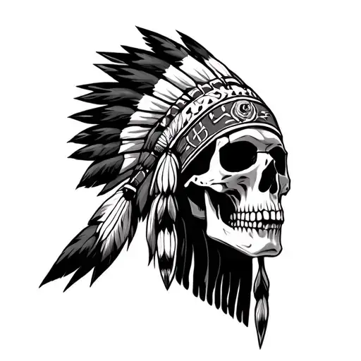 Native American skeleton headdress on a skull tattoo design idea