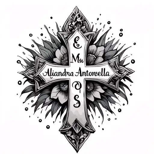 Cross with names Alejandra Antonella tattoo design idea