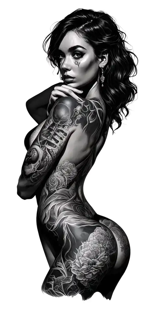 addiction and recovery with some trauma woman posing tattoo design idea