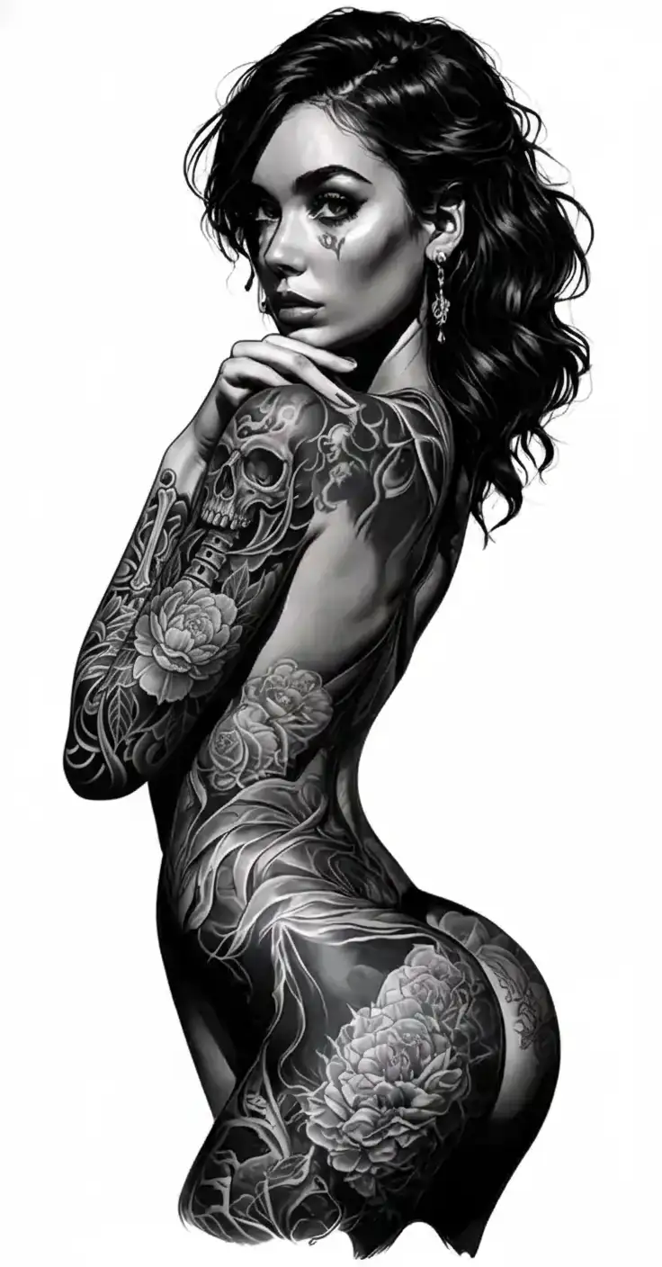 addiction and recovery with some trauma woman posing tattoo design idea