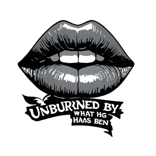 "Unburdened by what has been" lips bitting cherry tattoo design idea