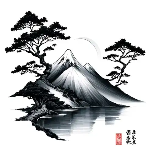 Japanese Style Mountain tattoo design idea