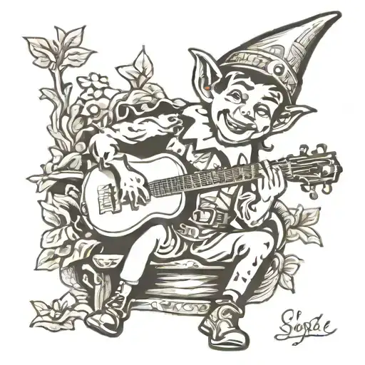 elf playing banjo tattoo design idea